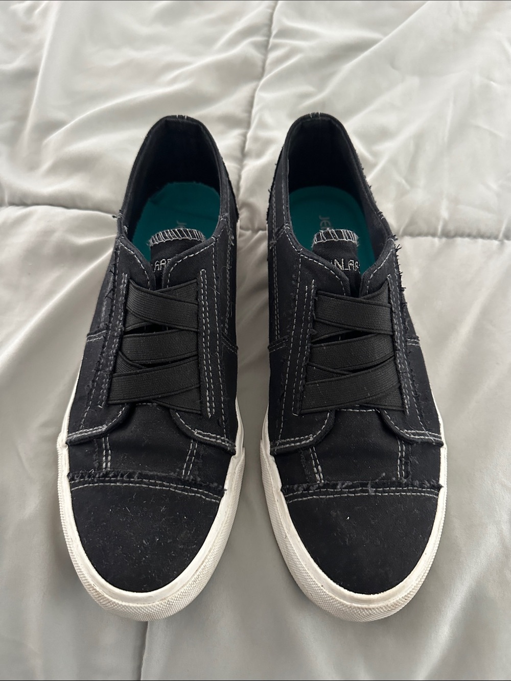 Jenn Ardor Black Canvas Slip-On Sneakers with White Outsole